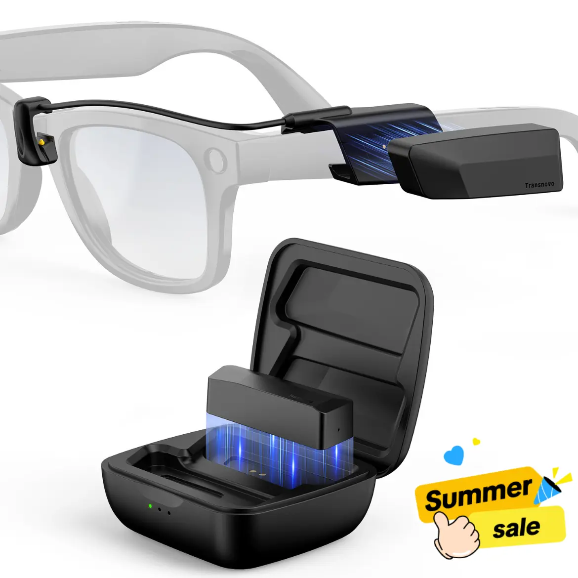Transnovo Meta Glasses Charger, Rayban Meta Charger For Meta Wayfarer Meta Skyler, 0.7oz Lightweight & 2 Batteries Available, Fast Charger For Meta Glasses Gen1 & Gen 2#DealsForYouDays