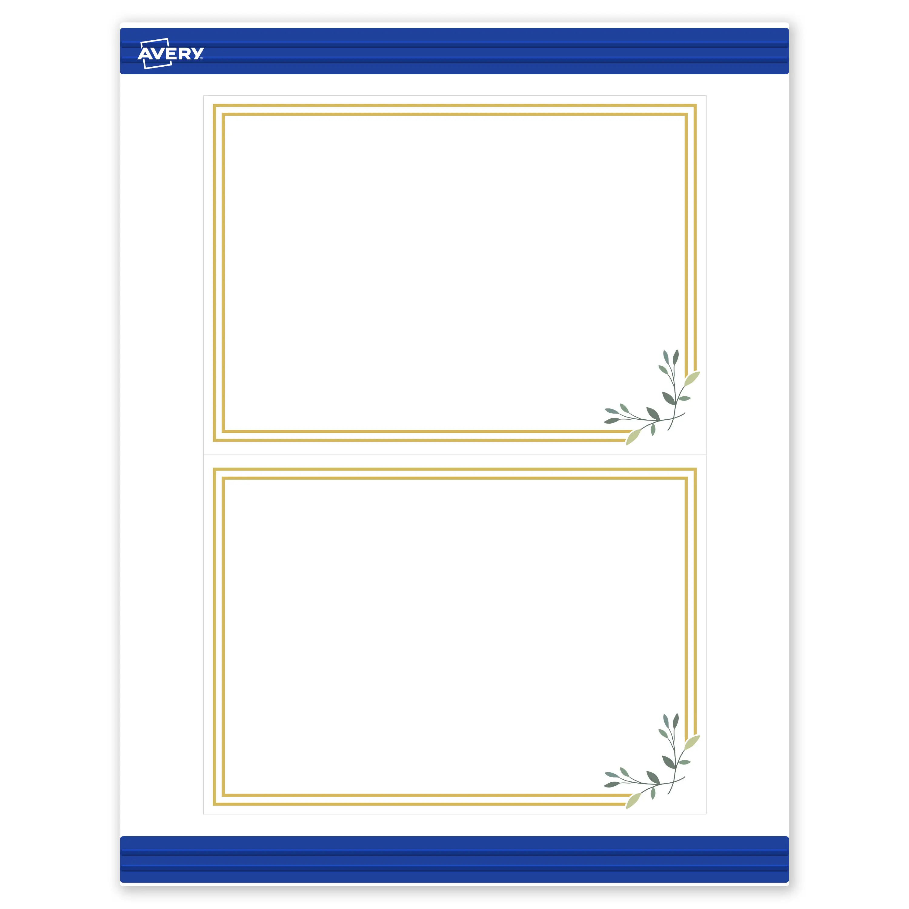 Avery Printable Rectangle Invitation Cards, 5" x 7", Matte White, Pre-printed Double Gold Border/Florals Design, Sure Feed Technology, Laser & Inkjet Compatible, 40 Total