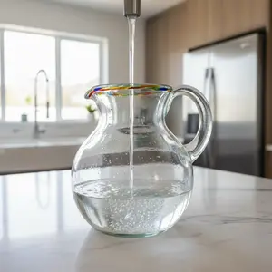 Mexican Hand Blown Glass Pitcher | Confetti Rim