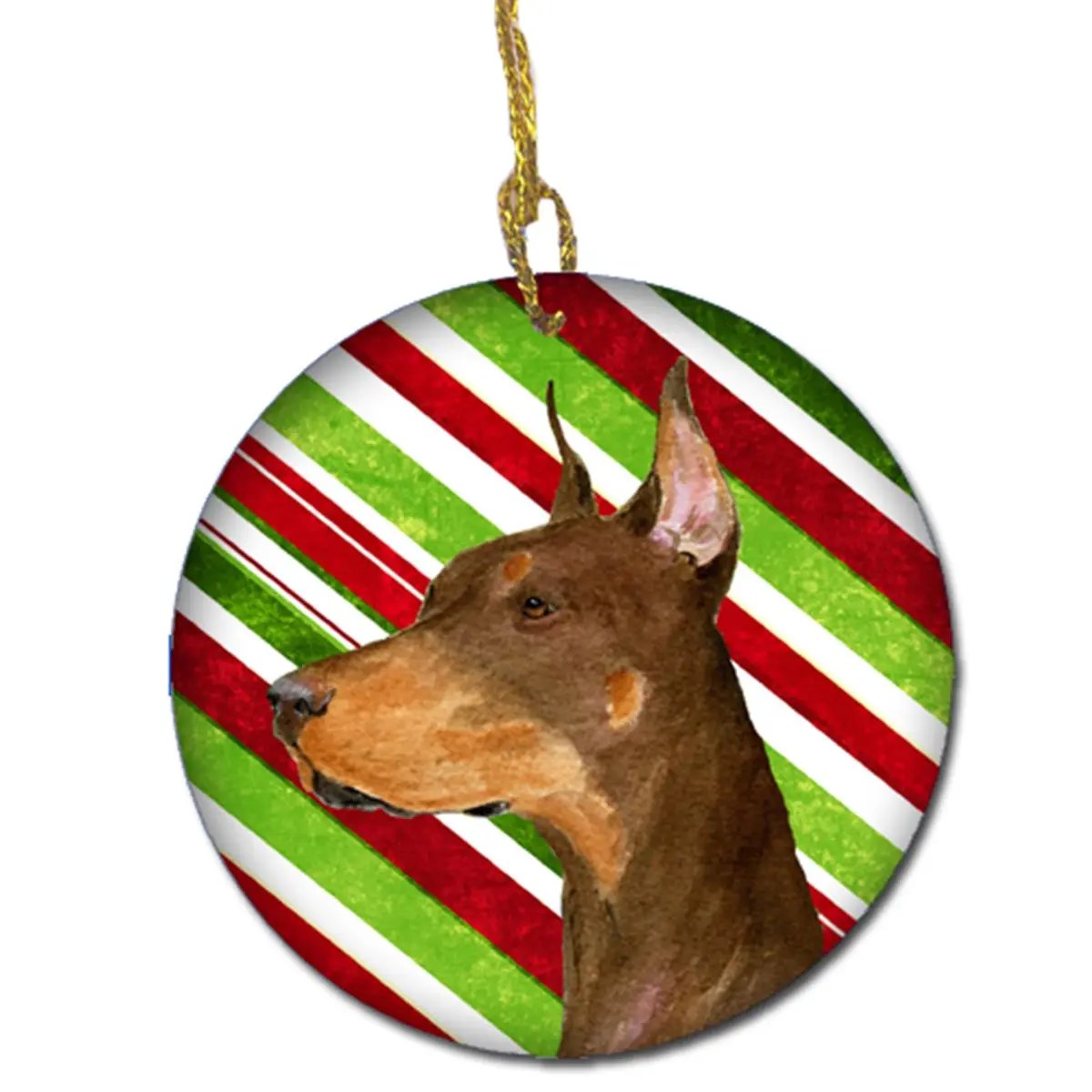Doberman Candy Cane Ceramic Ornament, Festive Christmas Holiday Decor, Ideal Gift for Collectibles Enthusiasts