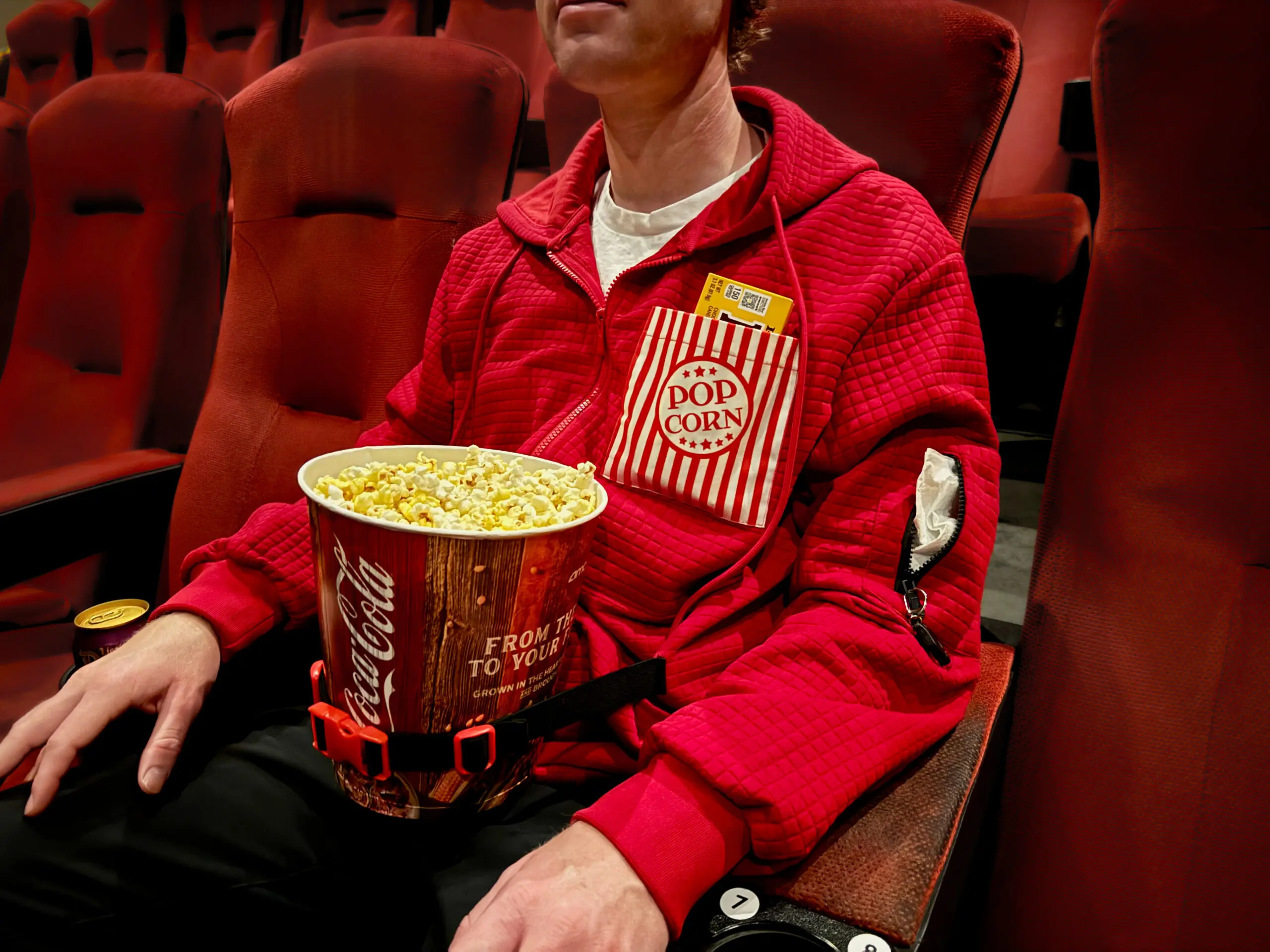 The Ultimate Movie Theater Jacket – Snack Smuggling Hoodie with Popcorn Holder & Clear Phone Pocket
