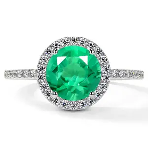 Classic Round Emerald Halo Ring with Prong Set Diamonds (2.11cttw)- REM001-8X8-AA