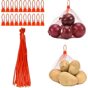 100 Pcs Reusable Produce Mesh Bags, 24 inch Reinforced Mesh Bag with Plastic Fastening Latch, Fruits Vegetables Storage Nylon Bags, Grocery Toys Bags, Seafood Boil Bag