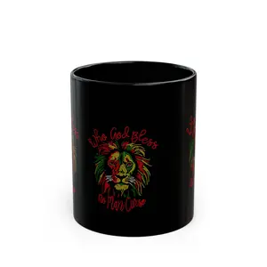 Inspirational Lion Mug - 11oz & 15oz - 'Who God Bless No Man Curse' Design Ceramic Coffee Drinkware Stylish Glossy Tea Reusable Faith Christian Reuse Washable Cup - Tumbler