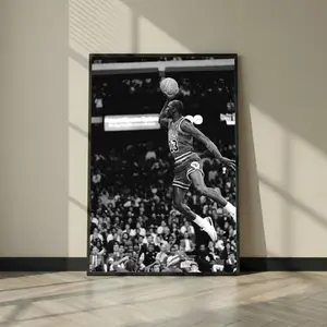 Michael Jordan Dunk Poster Black & White, Chicago #23 Flying Layup Photo Print, Legend Wall Art, Man Cave Gym Decor Gift