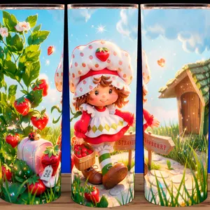 Strawberry Shortcake in Strawberry Patch Cup Mug Tumbler 20oz Drinkware Stainless Steel Colorful Insulated Reusable Perfect for Coffee, Keeps Drinks Color or Hot!