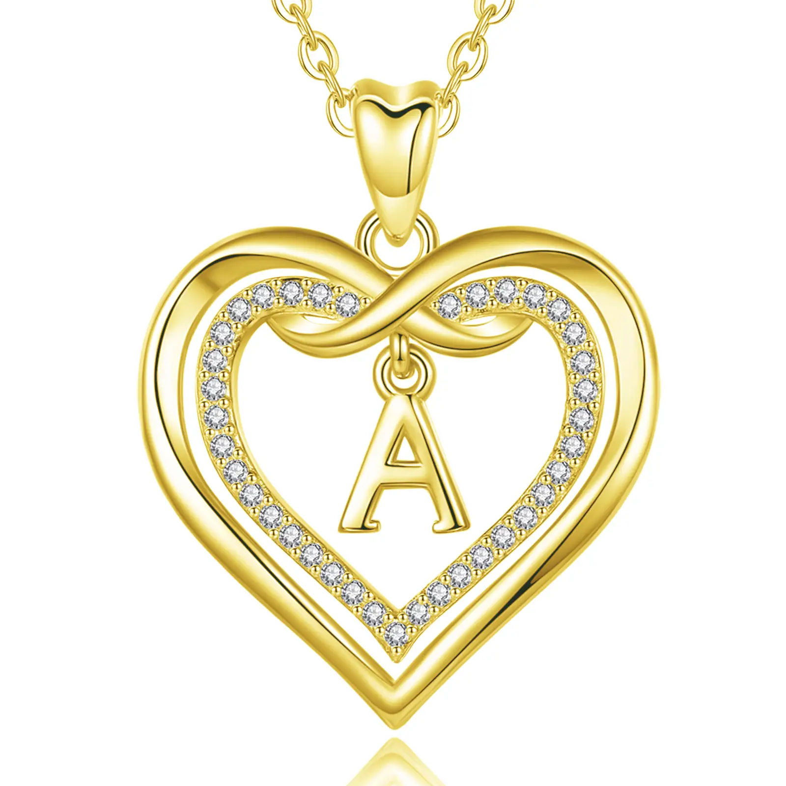 EUDORA Elegant Captain Heart Initial Necklace with Cubic Zirconia, Personalized A-Z Alphabet Pendant, Delicate RoseGold Heart Jewelry for Women