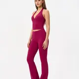 NVWA Women's 2-Piece Athleisure Activewear Set - Sleeveless Deep V Backless Tank Top, High-Waisted Flared Pants, Skin-Friendly Breathable Summer Outfit for Gym, Yoga, No,outdoorfun