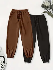 Women's Solid Thermal Lined Sweatpants, Casual Comfy Drawstring Waist Jogger Pants for Fall & Winter, Women's Trousers for Daily Wear, Casual Sports Trousers