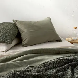 Standard Heavyweight Linen Blend Comforter Sham Olive Green - Casaluna