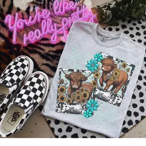 Highland Cow Polaroid Bleached or Ash Grey Shirt - Highland Cow Shirt - CK’s Boutique and Designs - Gildan favorite shirts