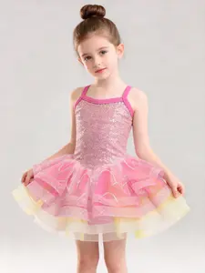 Children’s ballet practice outfit for girls: camisole sequin multi-layer mesh dance dress; one-piece gymnastics uniform; stage performance dress