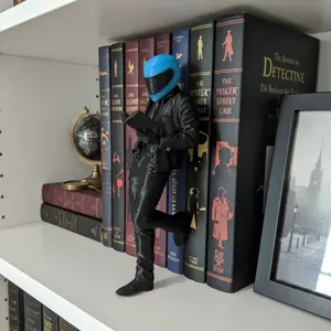 Reading Biker | Bookshelf Decor |red and blue Helmet Color