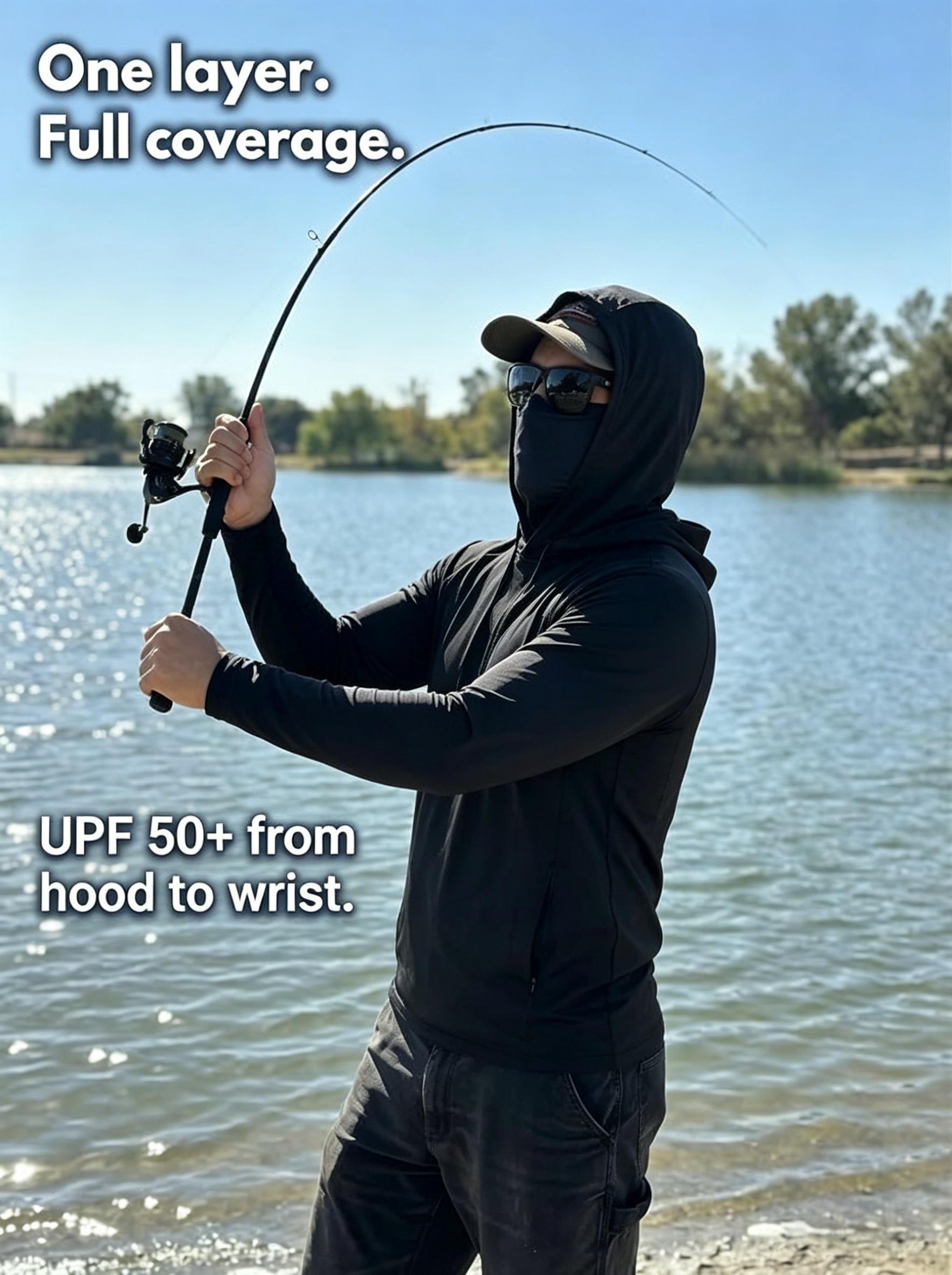 Men's 6-Pack Slim Fit Compression Sun Hooded Activewear Training Shirts - Breathable, Quick-Dry, Lightweight, UPF Long-Sleeve Polyester Clothes with Attached Face Mask, Machine Washable, All-Season Muscle Support Tops for Fishing, Biking