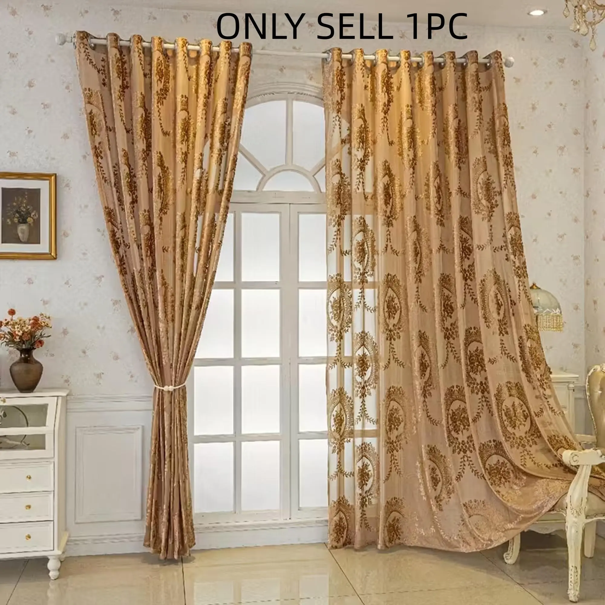 1pc Luxurious Hollow Out Embroidered Home Decoration Curtain, Easy Installation, Home Decor, Suitable for Balcony, Bedroom, Living Room, Office