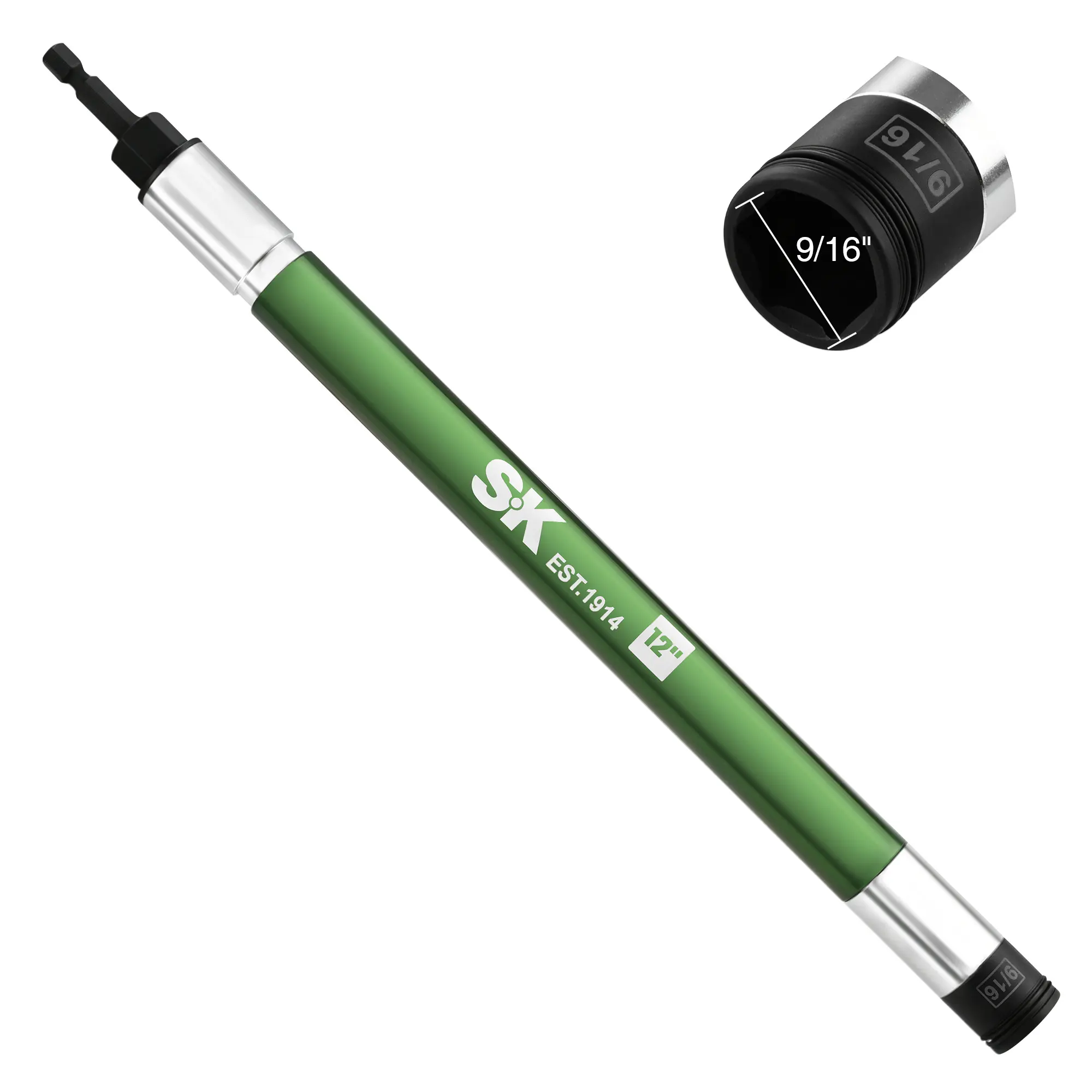 SK 9/16" (24-Inch) Nut Driver, Hollow Socket for Long Bolts, Aluminum Shaft, 1/4'' Hex Shank Power Nut Setter, Nut Runner for Impact Drill, Free-Spinning Pull-Down Springback, Roofing and Outdoor Units