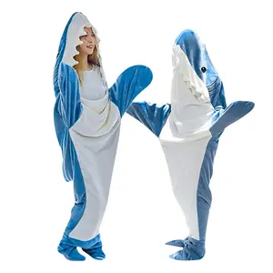 Cartoon Shark Sleeping Bag Pajamas Shark Blanket High Quality Fabric Mermaid Shawl Wearable Blanket For Children Adult