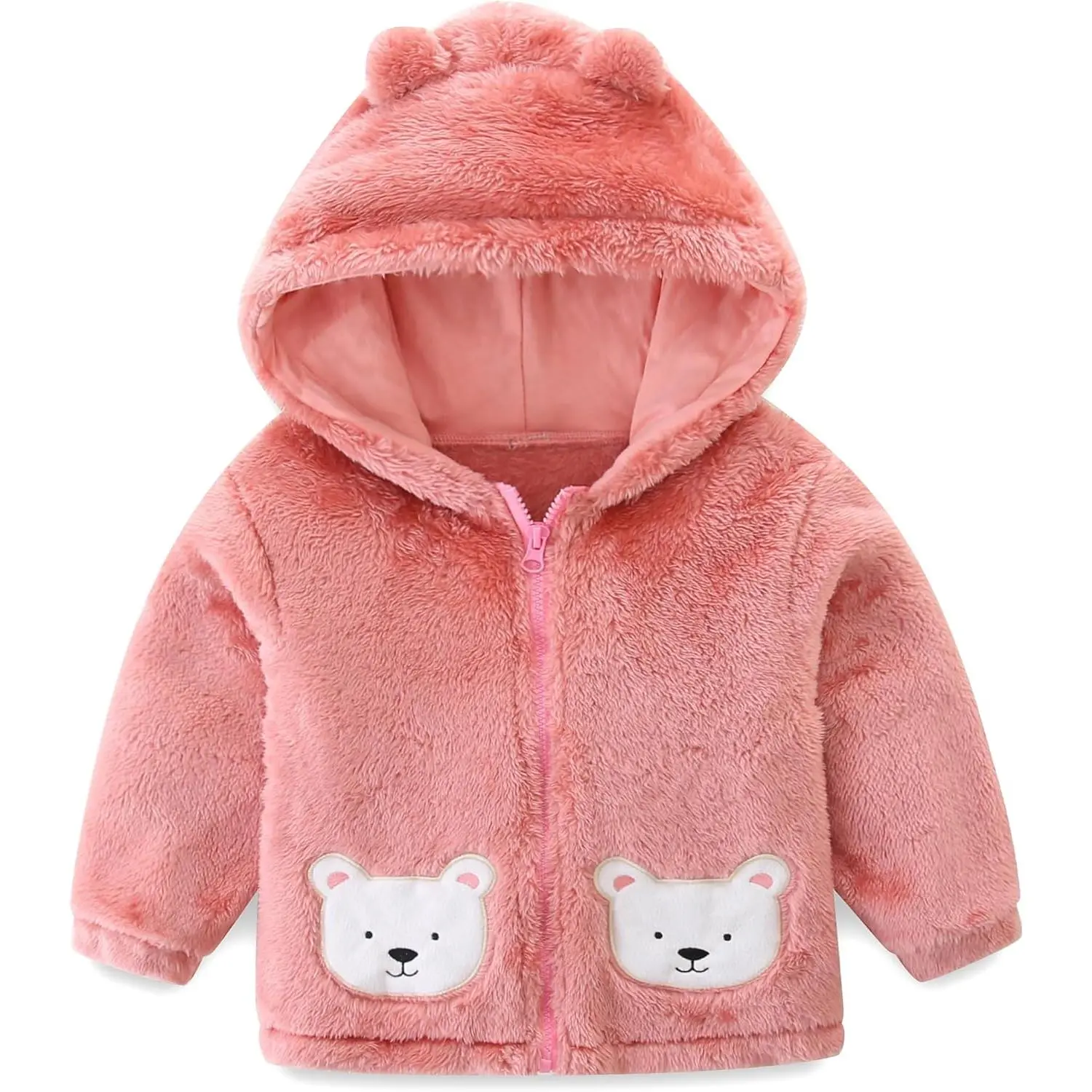Baby Bear Fleece Hoodie with Cute Ears, Warm Outerwear Jacket for Toddlers, Birthday, Baby Shower & Thanksgiving Gift, Long Sleeve, 100 Cotton Clothing, Sport, Snowboarding, Graphic, Holiday, Cartoon Bears, Unisex Kids, Fitted, Hood With Ears