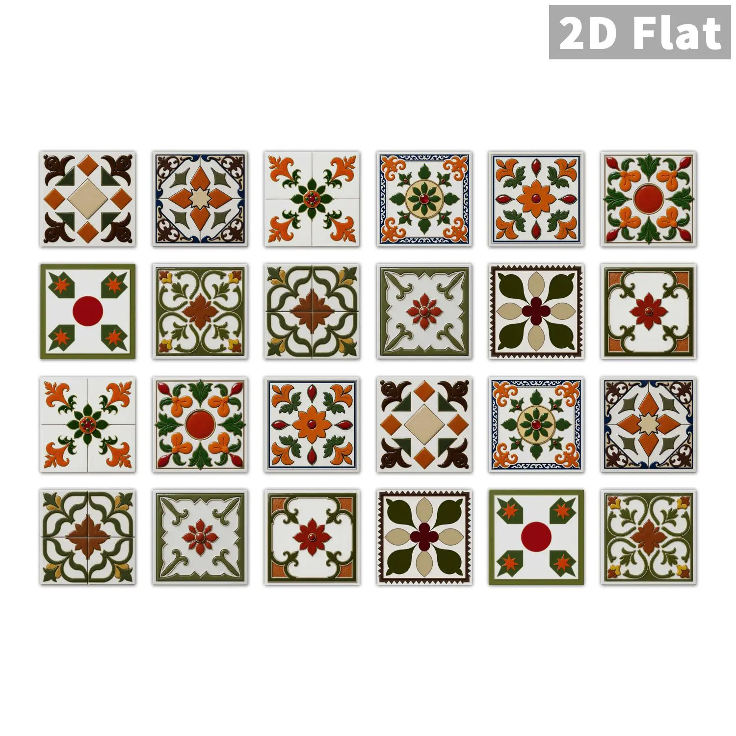 2D Retro Moroccan Tile Stickers, Self-Adhesive Waterproof Kitchen Bathroom Splash Guards, Bohemian Floral Decals, Easy to Apply Decorative Tiles