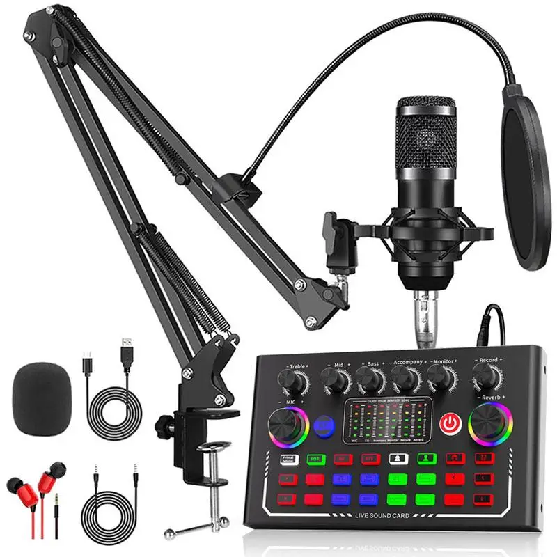 Professional Podcast Equipment Kit, USB Rechargeable Microphone Set, DJ Sound Control Equipment for Mobile Phone, Computer Notebook, Lighting, Webcast