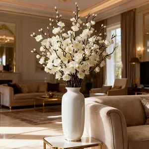 Beautiful Home Decor 9pcs Artificial Plum Blossom Branches, Artificial Flower Arrangements, Snow-White Blooms, Maintenance-Free Faux, Handcrafted Floral Arrangement for Home Decor, Bedroom, Living Room, Table (Vase not included)