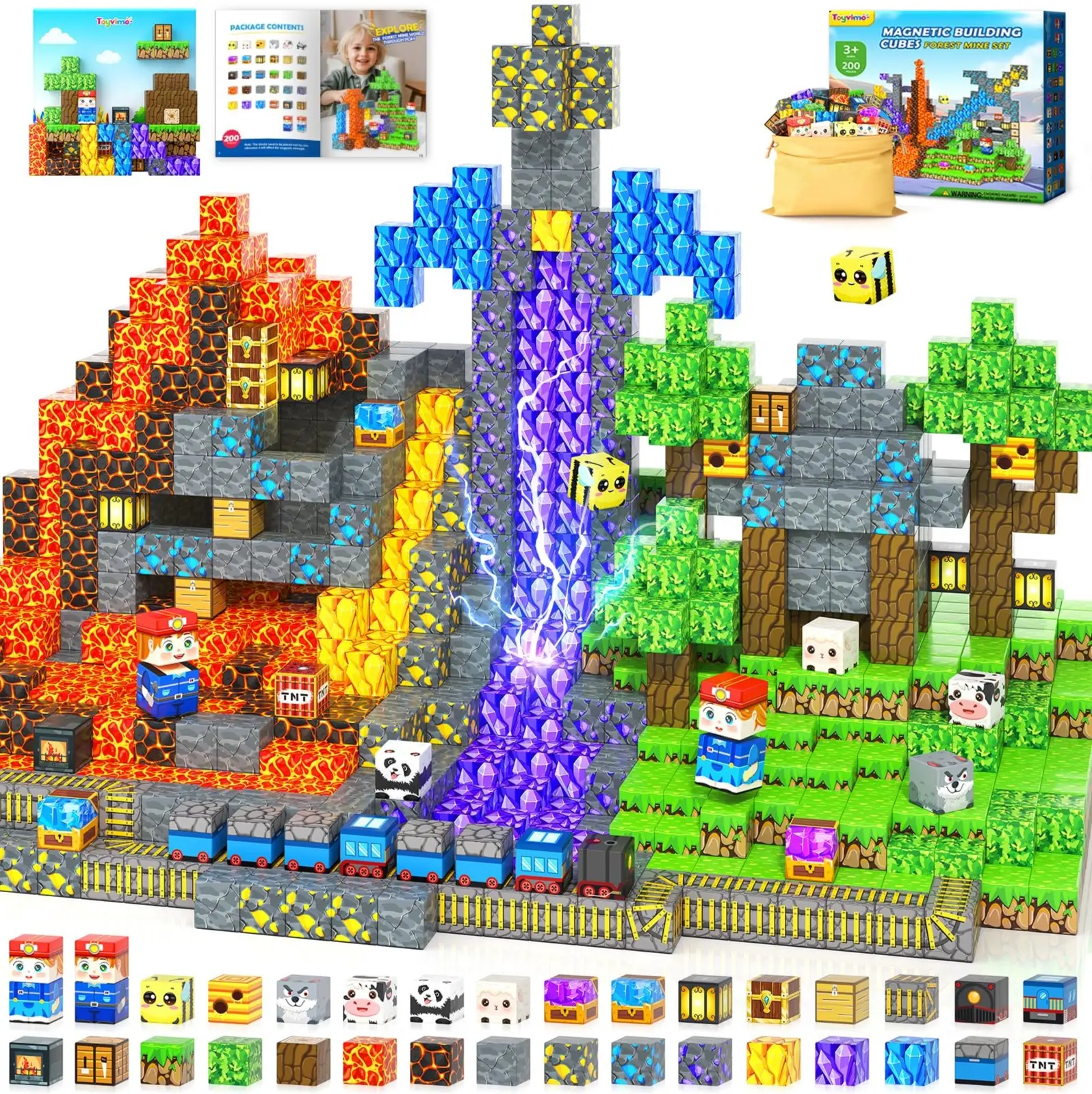 200PCS-Magnetic Building Blocks with Drawstring Bag STEM Montessori Christmas Children Toys Gift Set