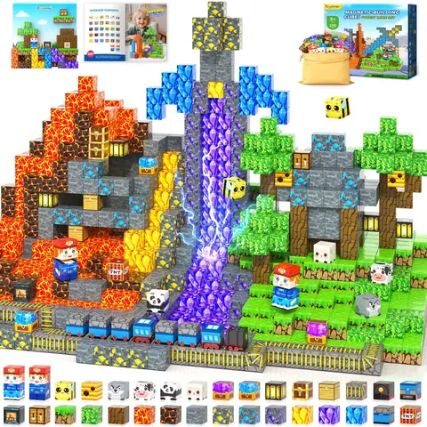 200PCS ABS BPA-Free Magnetic DIY Build Brick Set, Modular Construction Stacking Blocks Kit with Drawstring Bag, STEM Montessori Do It Yourself Hands-On Learning Kids Christmas Gift