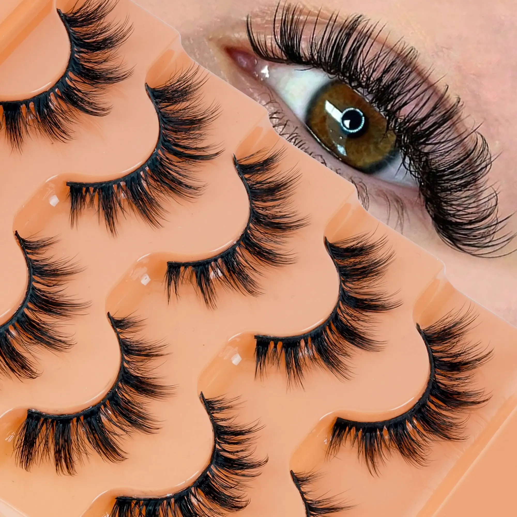 Cat Eye False Eyelashes Natural Look Soft Fluffy Crossed Thin Full Strip Lashes, Long Winged Dramatic 3D Mink Lashes, Multi-Layer Short Thick Lash Extensions