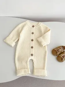 Baby One-Piece Romper Autumn Winter Unisex Pure Color Knit Jumpsuit Thick Ribbed Long Sleeve, Toddler Clothes for Boys and Girls