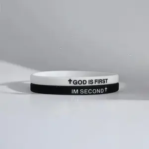 GOD IS FIRST BRACELET IM SECOND Motivational Message Thin Style Religious Set of 2 Bracelets for Faithful Wear with Crosses