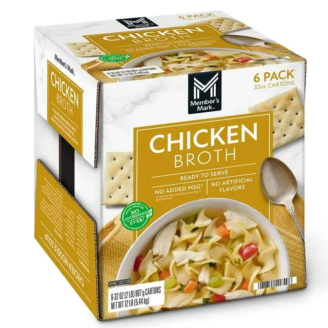 Member’s Mark Chicken Broth, Ready to Use Cooking Broth, 32 oz Cartons, Pack of 6