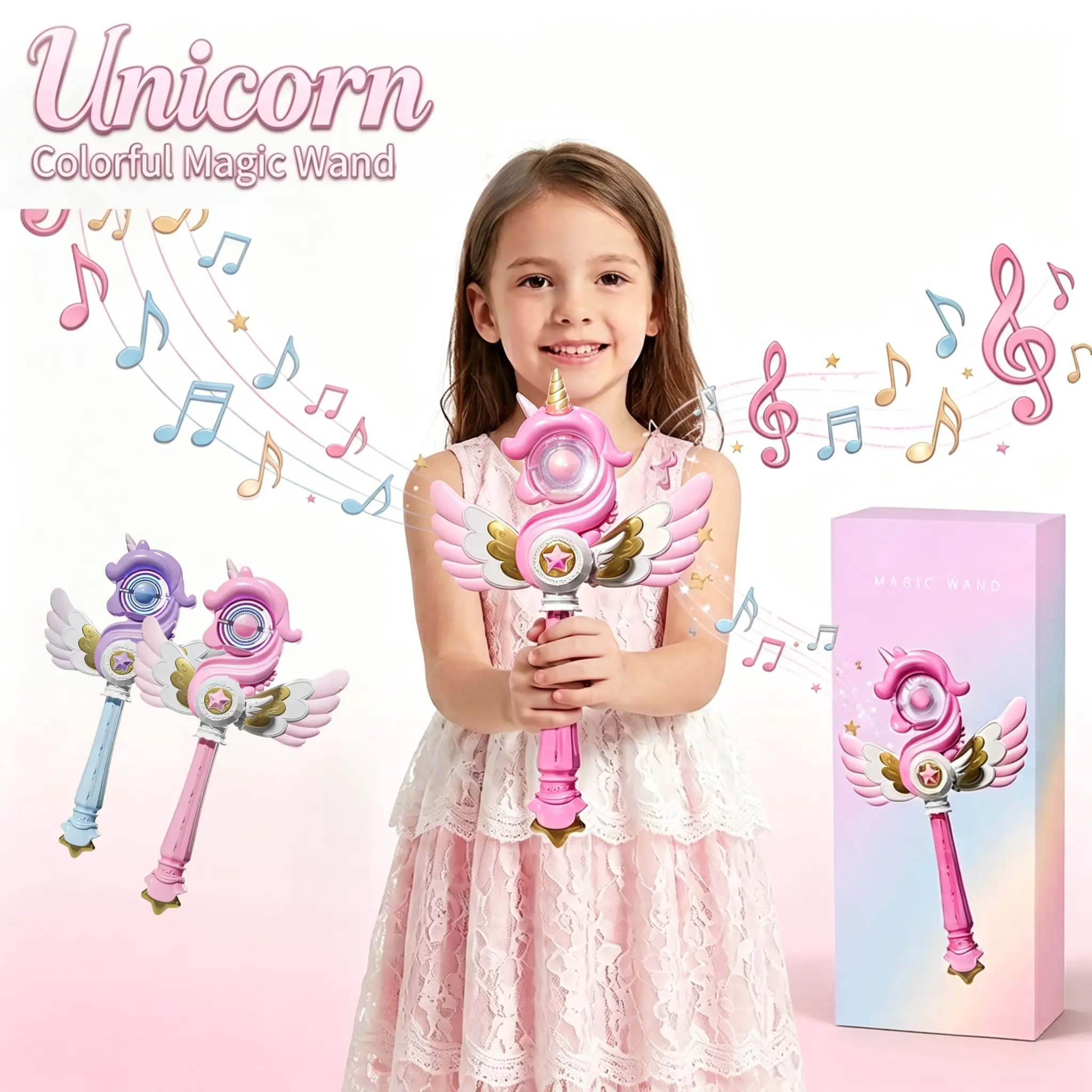 Wand Toy for Girls, Light Up with Magical Sound And Wings, Princess Flash Wand, Dreamy Design, Perfect Birthday Party Gift for Little Girls