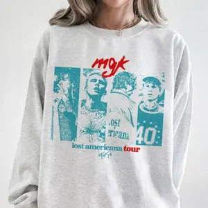 LOST AMERICANA TOUR Machine Gun Kelly Sweatshirt, MGK Tour Merch, Image Collage Crewneck, Teal Red Design Sweatshirt, Machine Gun Kelly Fan Apparel, Unisex NGK Music Sweatshirt, Menswear Womenswear Streetwear Top