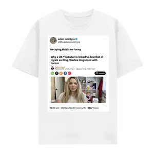 Trisha Paytas "Downfall of Royals" Tweet T-Shirt, Funny King Charles Conspiracy Meme Graphic Tee, Unisex Internet Culture & YouTuber for Fans, Retro Viral Pop Culture Casual Top Gift.