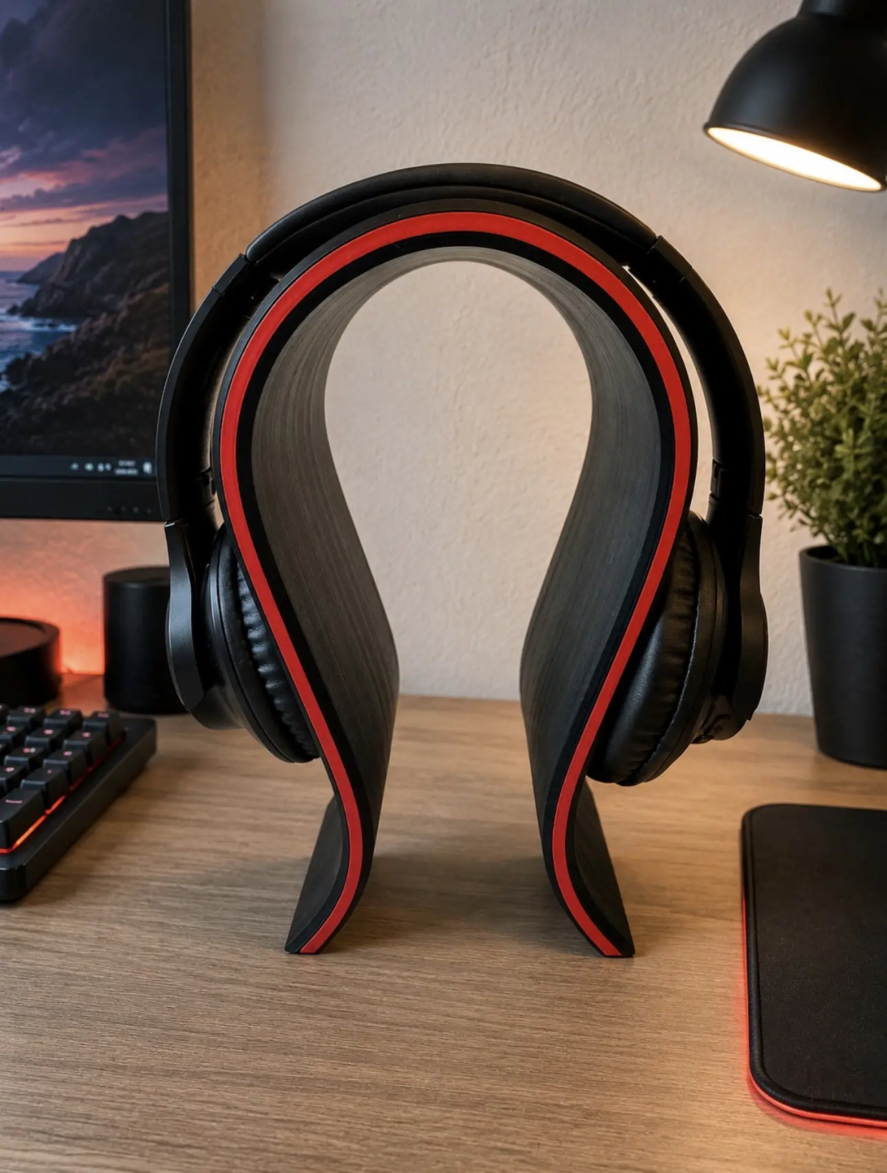 Wave Headphone Storage Stand - Freestanding, Compact Footprint Desk Accessory for Wireless Headphones, Desk Organization, Audio Gear, Reliable Support for Gaming Stations, Headset Users
