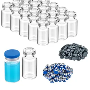 100 Pack 2ml Glass Vials, Clear Glass Headspace Vials with Plastic-Aluminum Flip Off Caps and Rubber Stoppers, 15mm Transparent Flat Bottom Lab Vial
