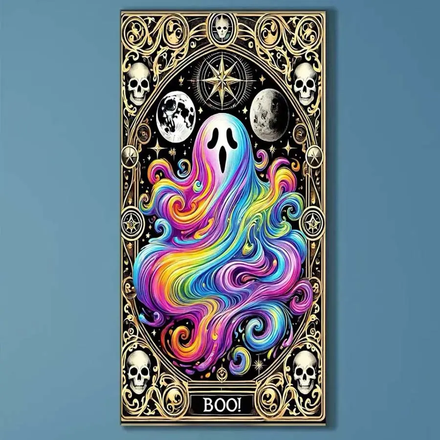 5D DIY Full Drill Round Diamond Painting - Diamond Art Kit Rainbow Ghost, Star Moon, Diamond Pattern Design, Canvas - DIY Decorative Painting, Home Wall Decor, perfect for Valentine's Day, birthdays and anniversary gifts