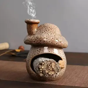 Handmade Mushroom-Shaped Ceramic Incense Burner with Protective Chimney, 3-In-1 Multi-Purpose Holder for Incense Cones, Dried Sage, Palo Santo, Elegant Aromatherapy Home Decor Ornament, Ideal Gift for Sports & Outdoor Enthusiasts
