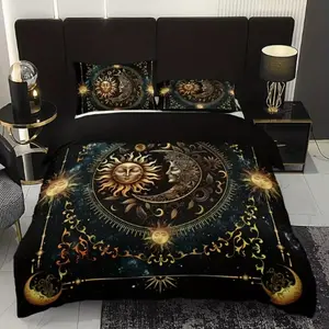 3pcs Bedding Set (1 Fitted Sheet + 2 Pillowcases), High-Definition Moon Star Print, Home Dormitory Use