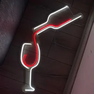 Red and White Wine Glass Neon Light Sign | Multipurpose Wall Hanging Decor with Switch Control, 10-Level Brightness Adjustment for Home, Store, Bar, Tavern, Cafe Ambiance Lighting Neon Signs