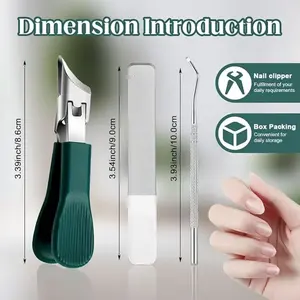 2026 New 3Pcs Eagle Beak Beveled Nail Clippers Set, Anti-Splash Wide Jaw Clipper for Ingrown & Thick Toenails