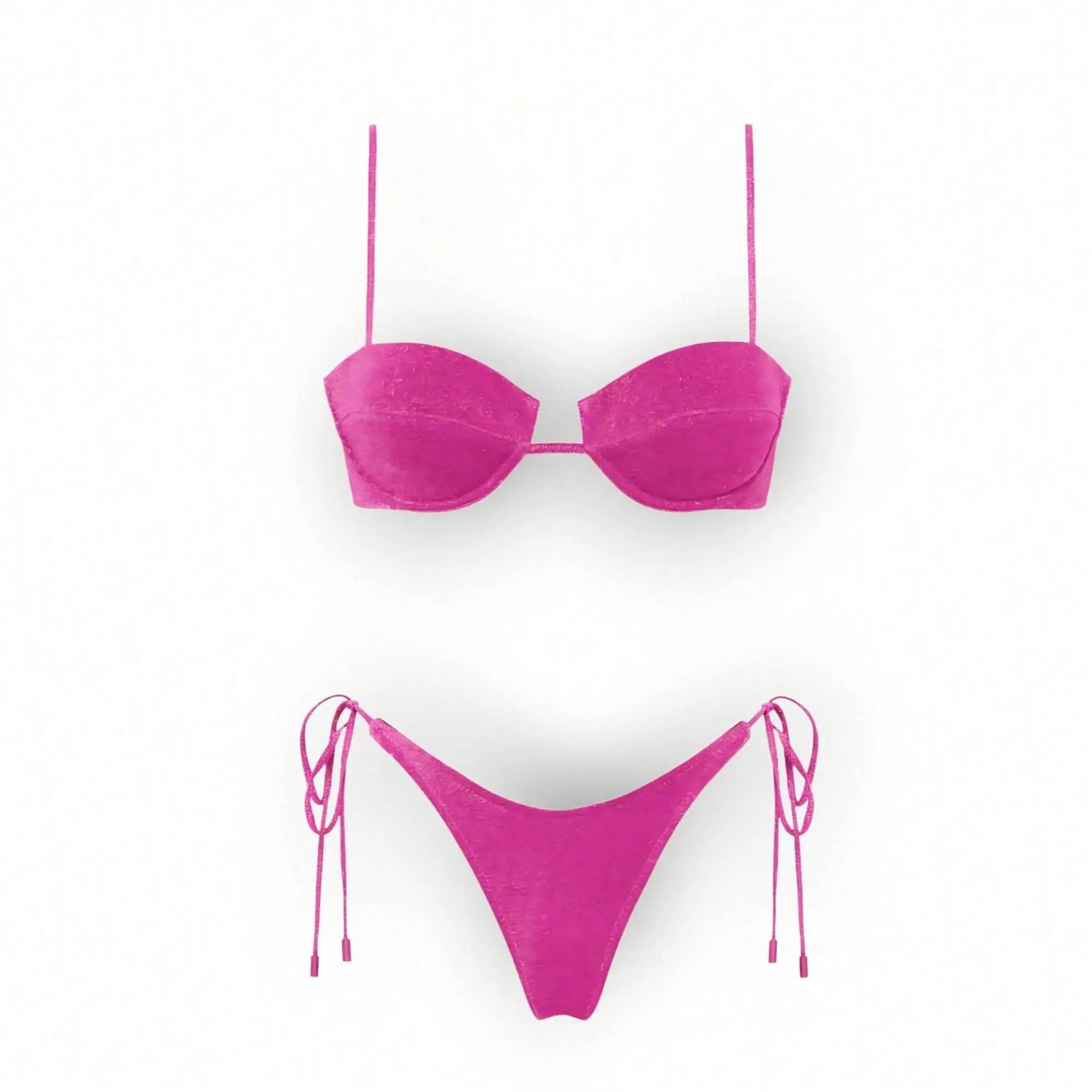 Glossy String Bikini Set Solid Low Cut Shiny Swimsuit Fashion Halter Sport Swimwear Beach Vacation Summer Holiday for Women,springstatements,,Neck
