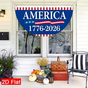 Semi-Circular 2D Flat US Flag Ribbon for America's 250th Anniversary, Patriotic Polyester Fan-Shaped Garden Flag, Outdoor Lawn Yard Wall Decoration for 4th of July Semiquincentennial Celebration Spring Summer Home Patio
