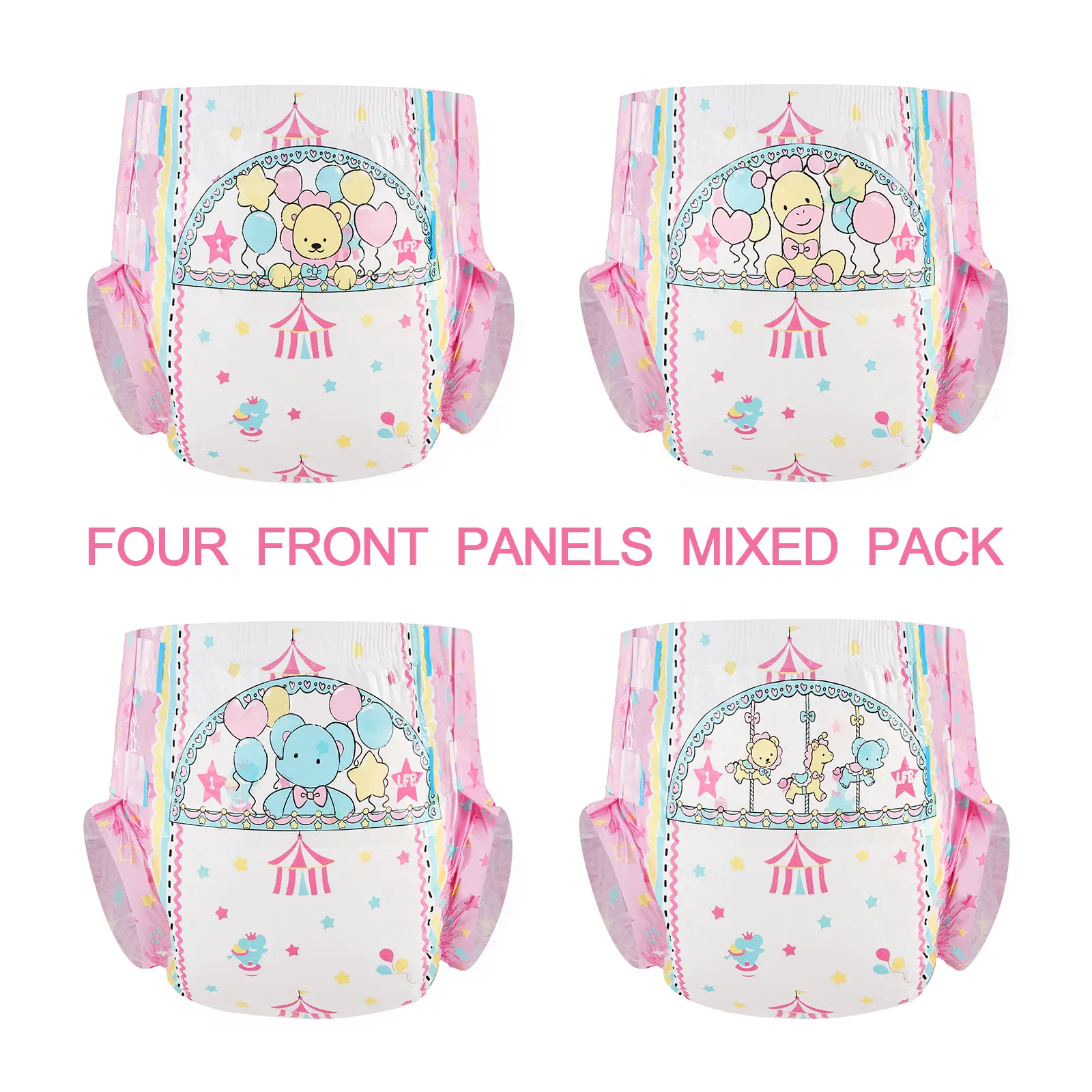LITTLEFORBIG Adult Briefs with Tabs, Soft High Absorbency Diapers for Overnight Leak Protection, Assorted Circus Prints, 2-Pack