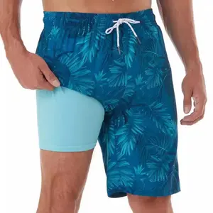 Summer printed men's swim trunks with compression lining quick-drying stretch beach shorts