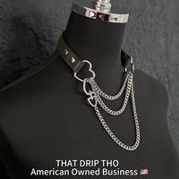 Green Leather-Silver Chain with Heart