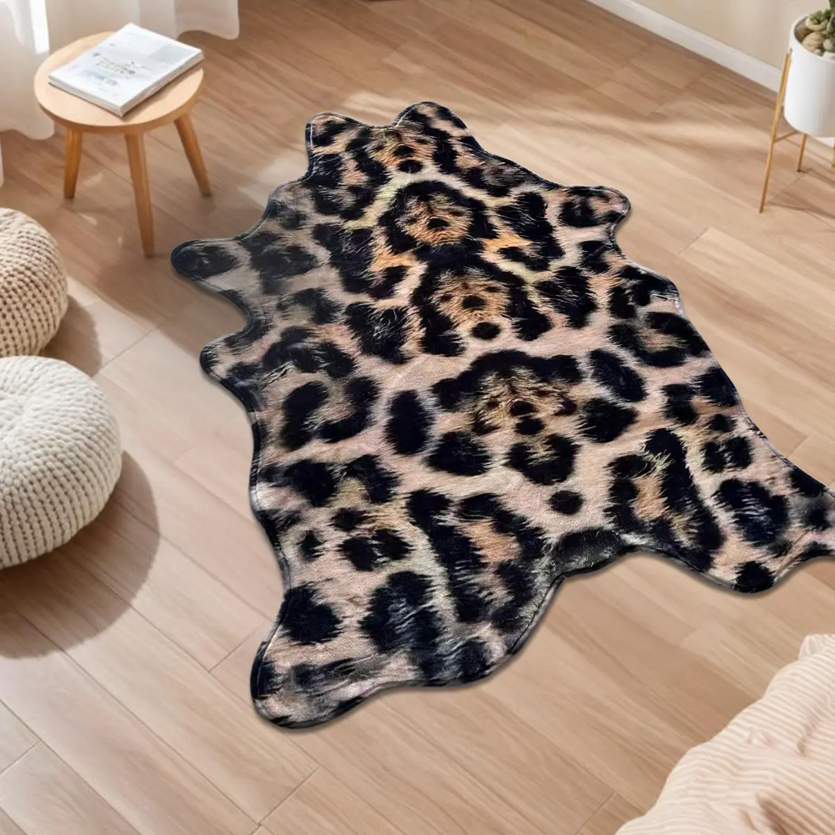 1pc Valentine Sexy Cheetah-Print Faux-Wool Chic Leopard Pattern Accent Rug｜Wild Touch Quick-Absorb Non-Slip for Bed-Bath-Living, Animal-Lover Gift, Living Room Rug