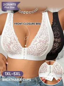 Plus Size Backless Lace Bra Set with Buckle, Breathable Medium Support, Full Coverage, Available in Sizes 1xl-5xl, Casual All Seasons Wear