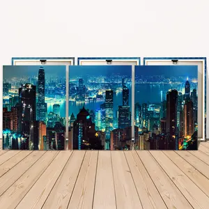 3 Counts Wooden Framed Canvas Painting, Vibrant Night City Skyline View Images, Exquisite Poster, Perfect Living Room Decoration, Modern Art, Fashion Family Poster, Wall Art Decoration, Waterproof Art