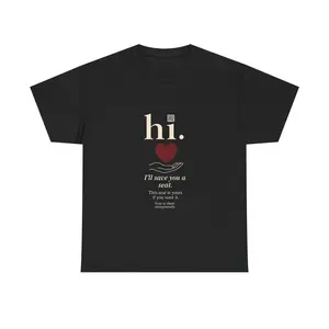 "I'll Save You A Seat" QR Code Unisex 100% US Cotton T-Shirt for Private Reflection Heart Open Hand Invite to Share Anonymously Fitted Short Sleeve Crew Neck Casual Summer